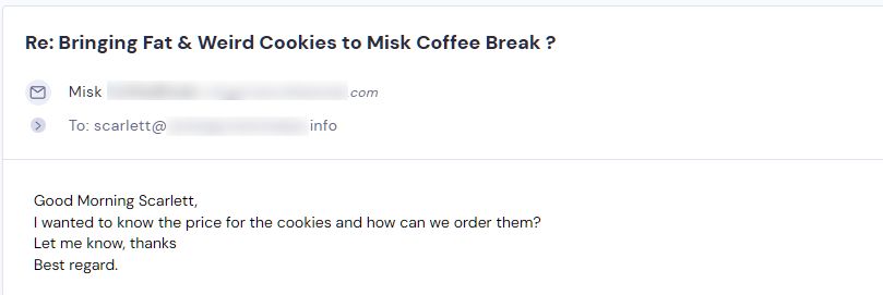 Retailer sample request from Fat and Weird Cookie